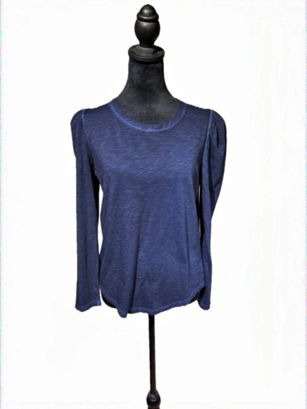 Veronica Beard Jeans Navy 100% Pima Cotton Long Sleeve Ruched Shoulder Top M